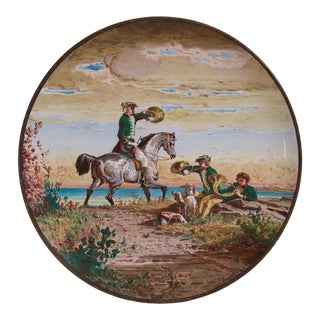 Edouard Rischgitz Minton Majolica Landscape Scene Wall Plate For Sale