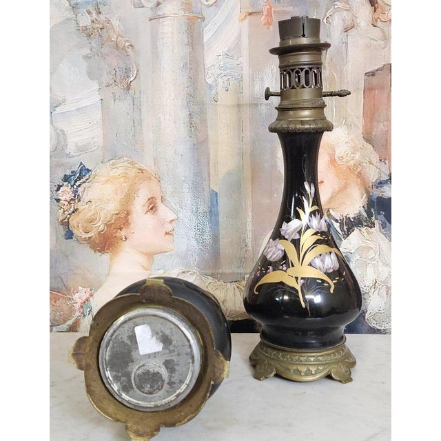Napoleon III Lamps with Black Enameled Porcelain Stems, Set of 2 For Sale - Image 6 of 8