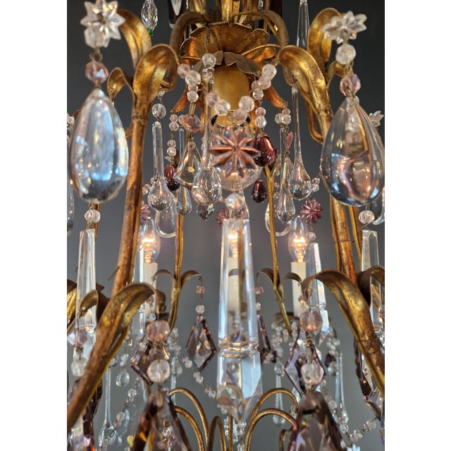 1940s Crystal Chandelier Purple and Bohemian Czech Crystals Floral European Design For Sale - Image 9 of 12