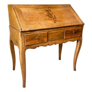 Louis XV Secretaire Desk in Fruitwood with Floral Marquetry and Secret Compartment, 1700s For Sale