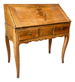 Louis XV Secretaire Desk in Fruitwood with Floral Marquetry and Secret Compartment, 1700s