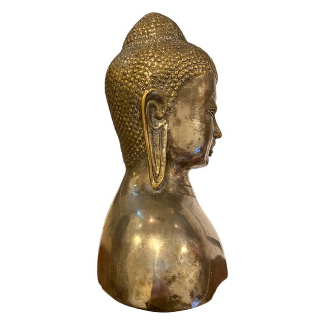 Buddha Bust Brass/Bronze Silvered Nepal Tibet Yoga Meditation Decor 6.75" For Sale - Image 4 of 9