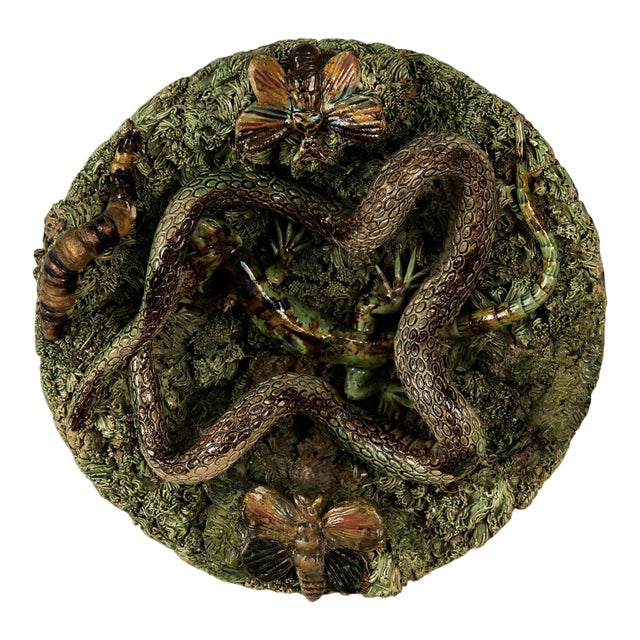 Antique Portuguese Palissy Ware Majolica Wall Plate For Sale