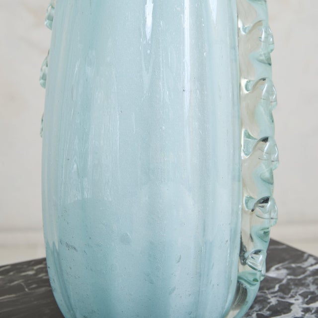 Mid 20th Century Italian Ice Blue Murano Glass Vase with Wave Appliqué, 1950s For Sale - Image 5 of 7