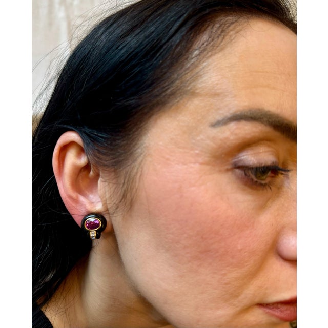 6Ct Natural PURPLE Sapphire , Black Onyx & Pave Diamond Ring & Earring Set 18KG For Sale - Image 12 of 18