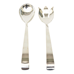 Vintage Silver Plate Salad Servers or Serving Pieces With Beaded Detail Hallmarked