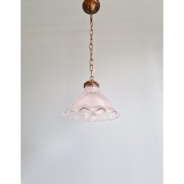 Industrial Pendant Light in Grooved Clear Glass from Holophane, 1930s For Sale - Image 3 of 14