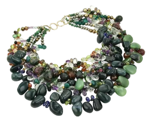 Strand Multi-Color Cluster Gemstone 14k Yellow Gold Necklace