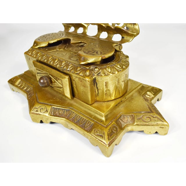 Mid 20th Century Solid Brass Desk Double Inkwell and Pen Holder For Sale - Image 6 of 11