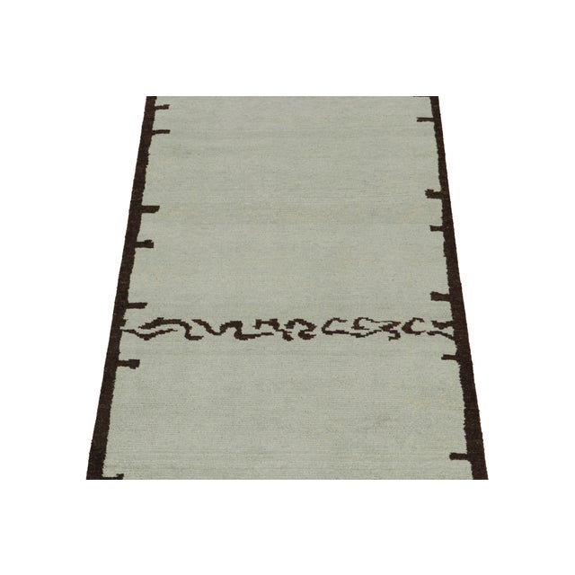 Rug & Kilim Rug & Kilim’s Modern Abstract Runner in Blue & Gray With a Rich Brown Pattern For Sale - Image 4 of 7