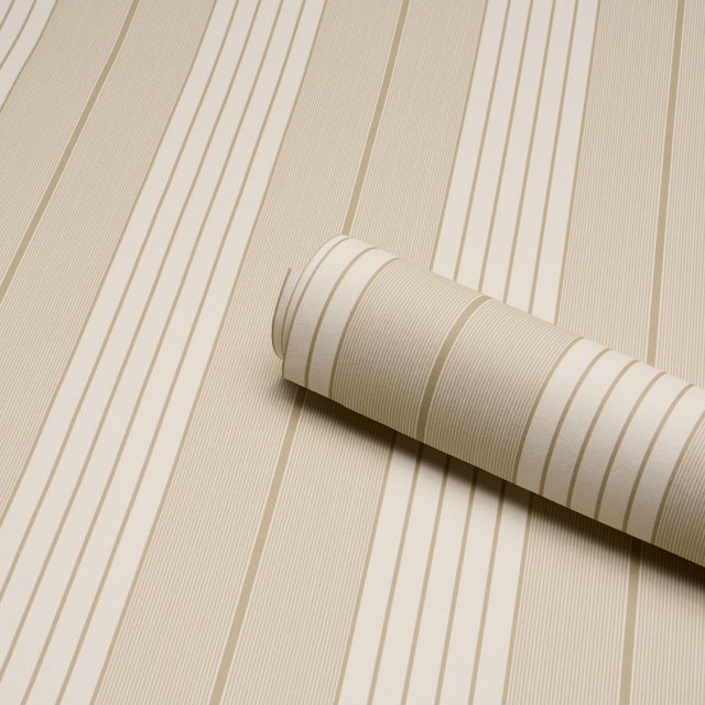 Schumacher Sample - Schumacher Audrey Stripe Wallcovering In Sand For Sale - Image 4 of 6