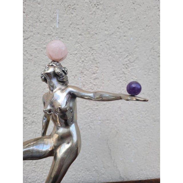 Art Deco Dancer with Balls, 20th Century, Silver Bronze For Sale - Image 5 of 15