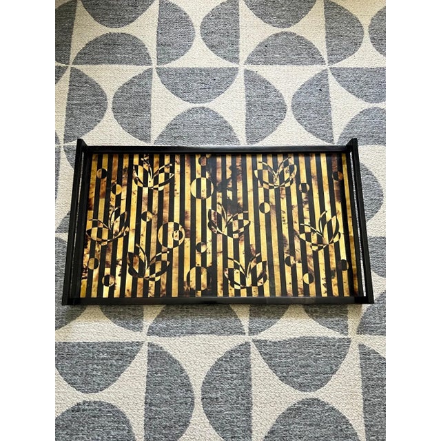Vintage Tiger Pen Shell Serving Tray With Mosaic Stripes & Butterflies, C. 2000 For Sale - Image 10 of 13
