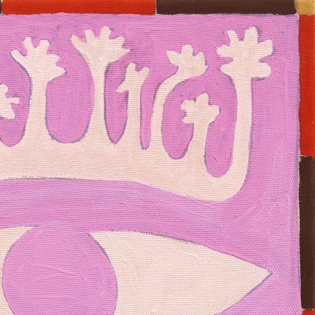 2020s Peculiar Bloom - Pink Abstract Folk Art Floral Mixed Media Painting on Raw Canvas by Meredith Walker For Sale - Image 5 of 9