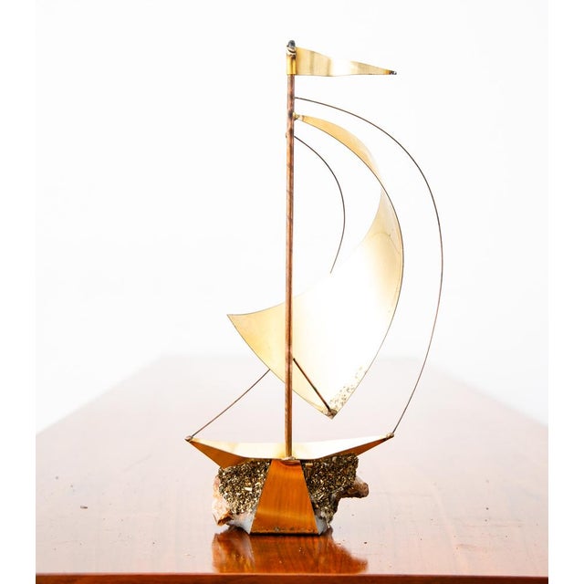 Mid Century Modern Original Art Boat Sculpture Stone Geode Sailboat Vintage MCM For Sale - Image 9 of 12