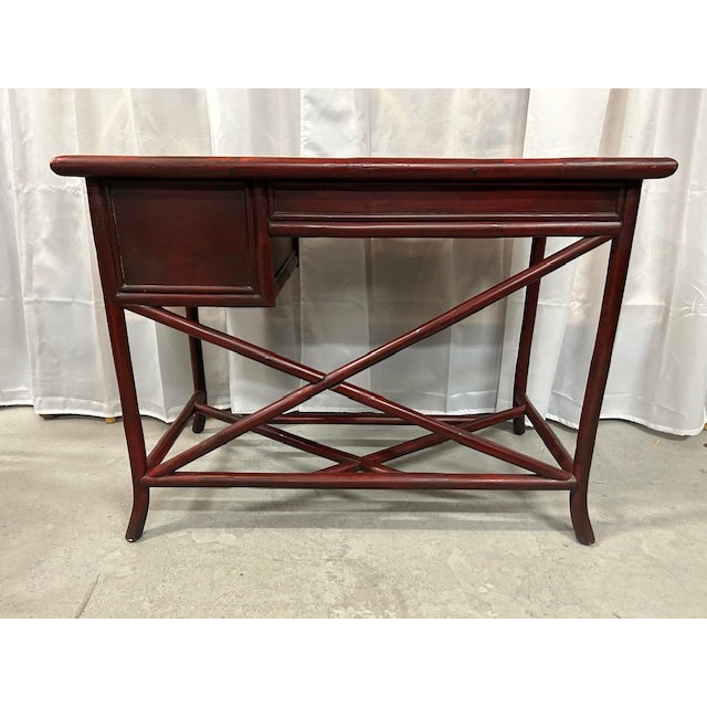 Late 20th Century Vintage Rattan Writing Desk and Chair for Worrells - Set of 2 For Sale - Image 4 of 12