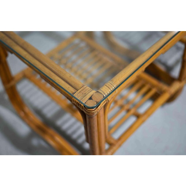 Wood Vintage Palm Beach 2 Strand Rattan Bamboo Side Tables Style of Franco Albini - Set of 2 For Sale - Image 7 of 10