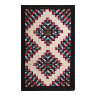 1930s Multicolor Diamond Antique American Hooked Rug Hand Knotted 2'4"x 3'8" Wool Carpet For Sale
