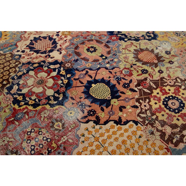 Antique Multicolor Wool Rug Persian Tabriz Allover Designed From the 1900s For Sale - Image 9 of 9