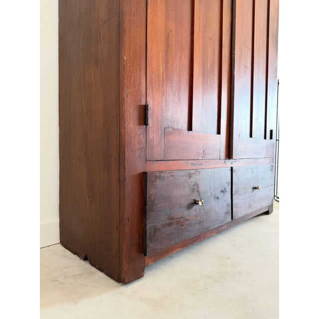 19th C. Walnut Cabinet With Scallop Trim American Primitive Armoire Closet For Sale - Image 13 of 16