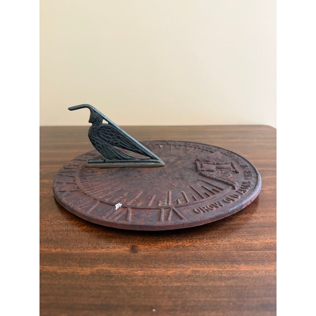 Late 20th Century Vintage English Country Iron Verdigris Garden Sundial "Grow Old Along With Me" For Sale - Image 5 of 7