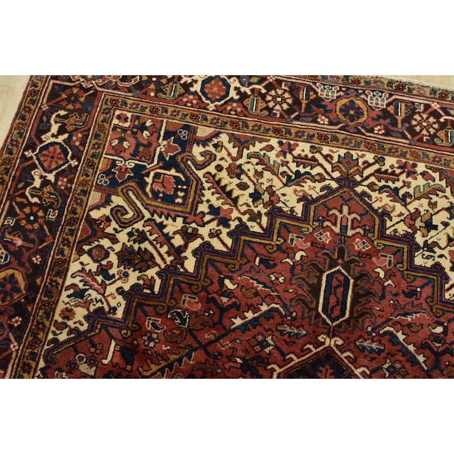 Textile Heriz Rug 7’8” X 10’6” Red Wool Vintage Tribal Hand-Knotted Oriental Carpet For Sale - Image 7 of 15