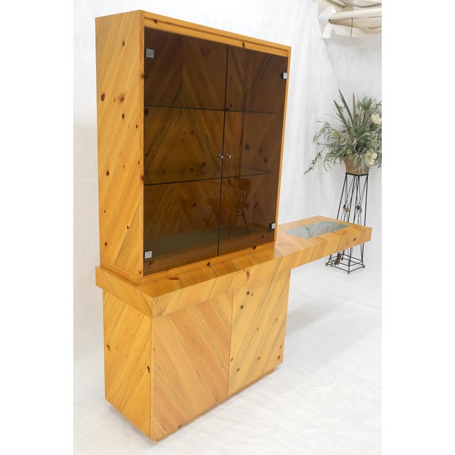 Milo Baughman Thayer Cogging Yew Wood Cantilever Console Chine Display Cabinet For Sale - Image 6 of 15