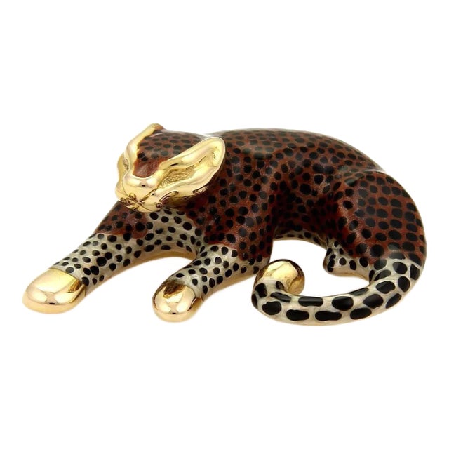 Leopard Multicolor Enamel 14k Yellow Gold Pendant For Sale