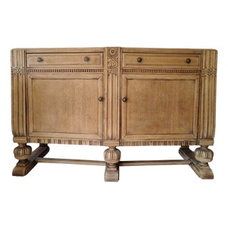 Antique Natural Tiger Oak Jacobean Sideboard With Bun Feet and Carved Detailing For Sale