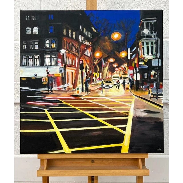 Contemporary New Cross London City Street Scene at Night by British Urban Landscape Artist For Sale - Image 3 of 7