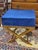 2000 - 2009 Pair Brass X Stools in Blue & Gold For Sale - Image 5 of 9