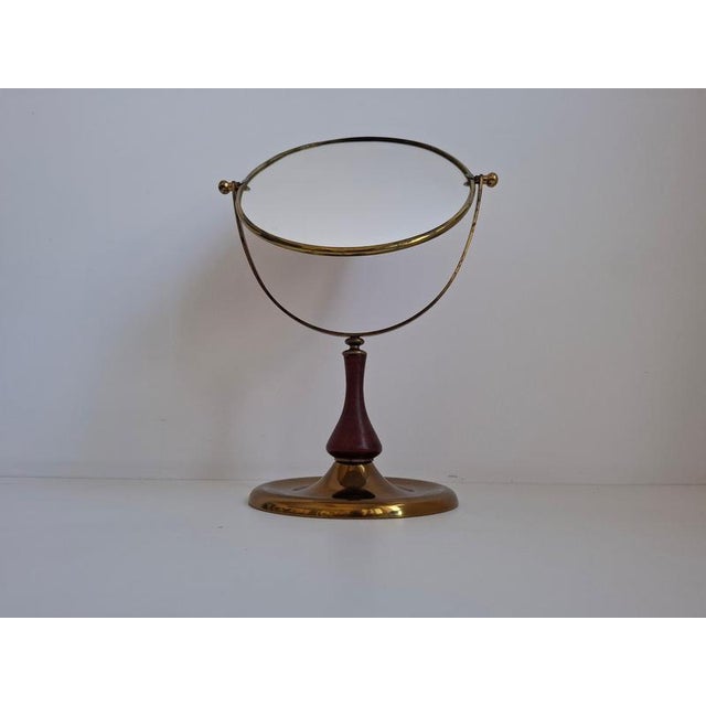 Metal Mid-Century Czechoslovakian Brass and Wood Swivel Table Mirror, 1960s For Sale - Image 7 of 18