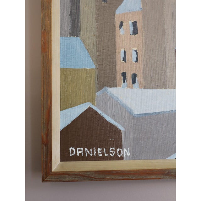 Mid-Century Modern 'Winter Rooftops' Vintage Swedish Abstract Cityscape Oil Painting, Framed For Sale - Image 6 of 11