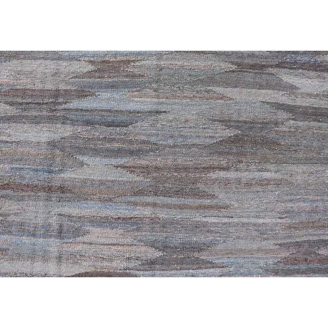 2020s Modern Blue and Grey Kilim Rug by Keivan Woven Arts, Hand-Woven Wool, 9' X 11'7" For Sale - Image 5 of 12