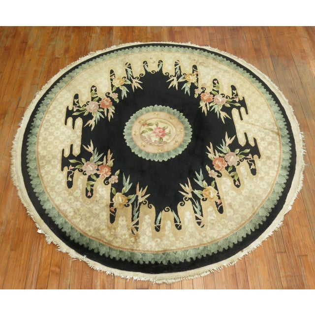 One of a kind hand-woven vintage chinese round rug , circa mid 20th century