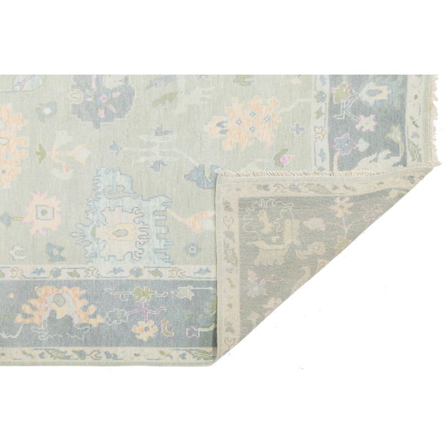 8x10 Modern Oushak Style Hand-Knotted Wool Area Rug – Pastel Sage & Slate Blue For Sale - Image 4 of 10