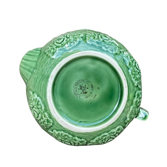 Bottle Green Bordallo Pinheiro Majolica Bunny Rabbit Teapot Portugal Late 20th Century For Sale - Image 8 of 9