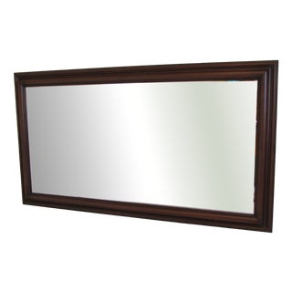 Large Rectangular Beveled Mirror, Wooden Frame, 1970s For Sale