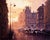 Light of Paris, Study by Christopher Clark | Oil Painting of a city street at sunset For Sale