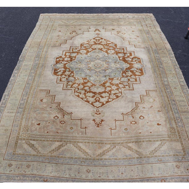 Mid 20th Century Vintage Turkish Oushak Rug in Brown, Pale Green, Taupe & Taupe Light Purple For Sale - Image 5 of 17