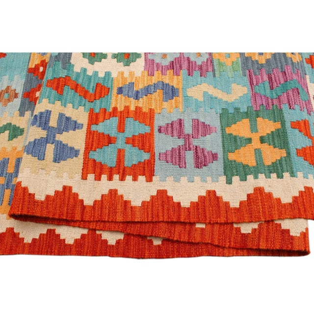 Textile 1990s 1990s Abstract Kilim Blue Rust Wool Rug - 8'4" X 9'9" For Sale - Image 7 of 7