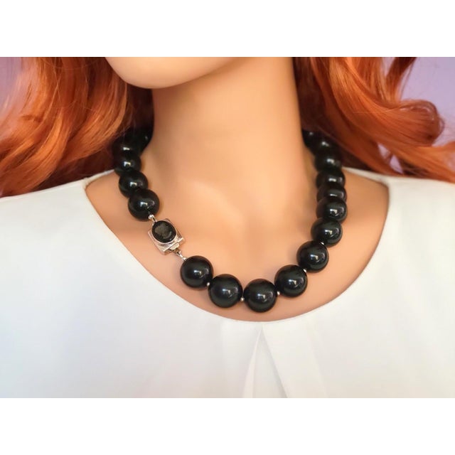 Metal Vintage 21-Inch Black Obsidian Beaded Necklace With Onyx Cameo Clasp For Sale - Image 7 of 9