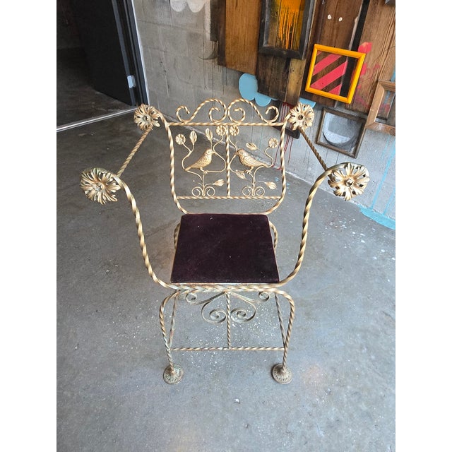 1920.s Italian Wrought Iron Savarola Chair With Birds For Sale - Image 4 of 9