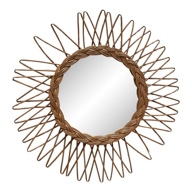 Vintage 1980s French Wicker Mirror For Sale