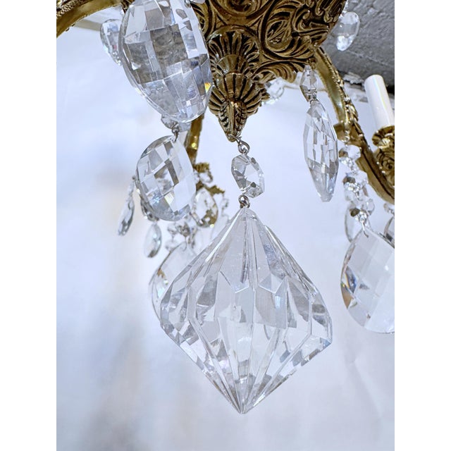 1930's Ornate Bronze Chandelier With Crystal Pendant For Sale - Image 12 of 12