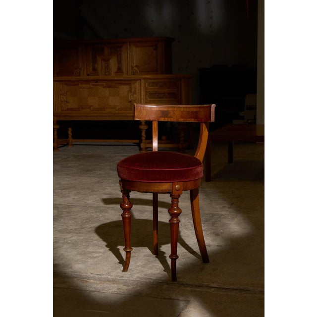 Italian Curved Back Chair in Walnut with Red Velvet Seat, Early 20th Century For Sale - Image 16 of 18