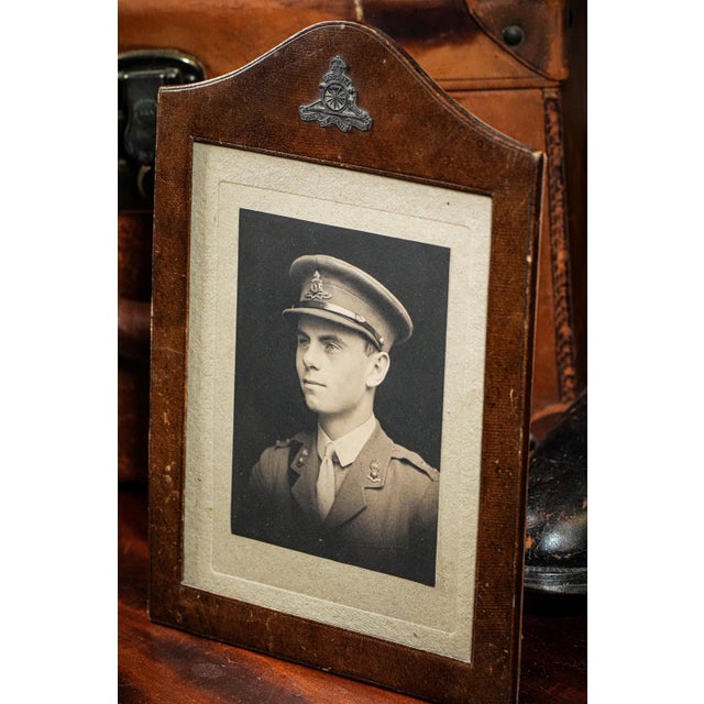 English Captivating Original World War I Antique Leather Framed Studio Photograph Portrait of British Soldier in Uniform Militaria Home Decor For Sale - Image 3 of 10