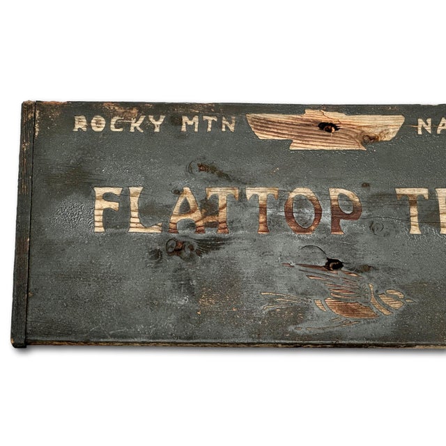Authentic Old Aged & Weathered Hand Painted Wood Sign From Flattop Trail Rocky Mountian National Park Colorado For Sale - Image 10 of 18