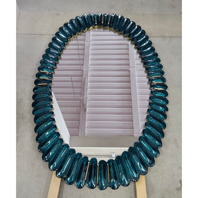Mid-Century Style Italian Oval Mirror in Murano Glass and Brass, 2000 For Sale - Image 10 of 11