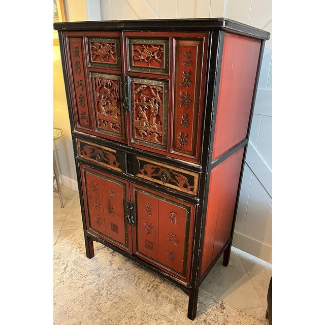 Red Antique Qing Dynasty Wedding Cabinet For Sale - Image 8 of 15